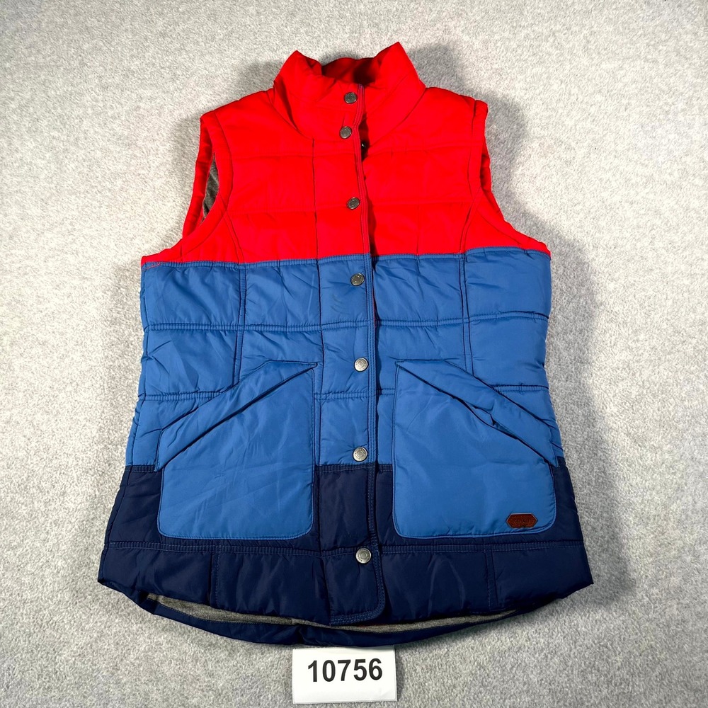 Vintage Roxy Puffer Vest Womens Large Multicolor Colorblock Lined Mock Neck